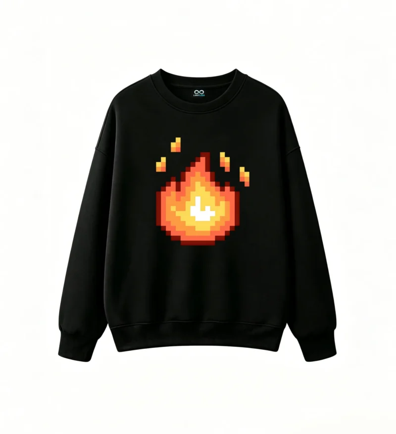 Buzo cuello redondo Algodón Estampado Fuego Pixel Art Diseño Gamer Urbano