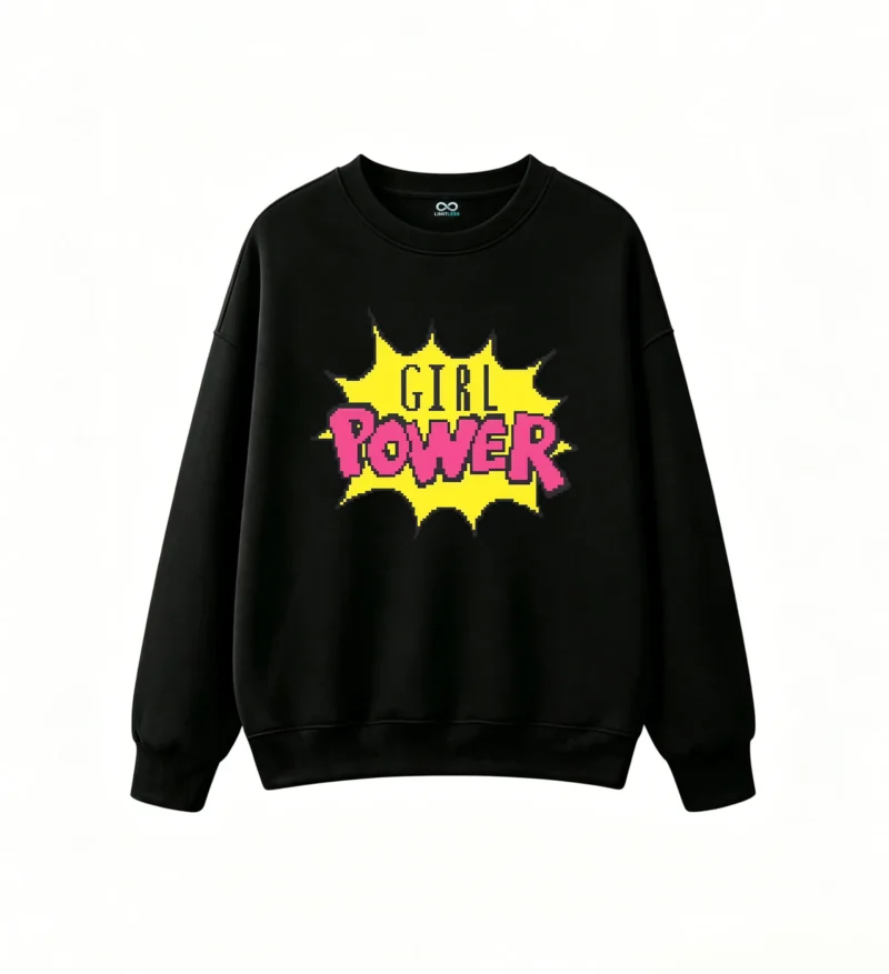 Buzo cuello redondo Algodón Estampado Girl Power Diseño Pixel Art Casual