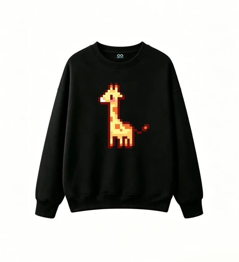 Buzo cuello redondo Algodón Estampado Jirafa Pixel Art Casual Premium