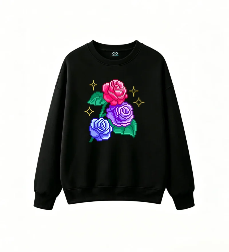 Buzo cuello redondo Algodón Estampado Rosas Pixel Art Diseño Urbano Cool