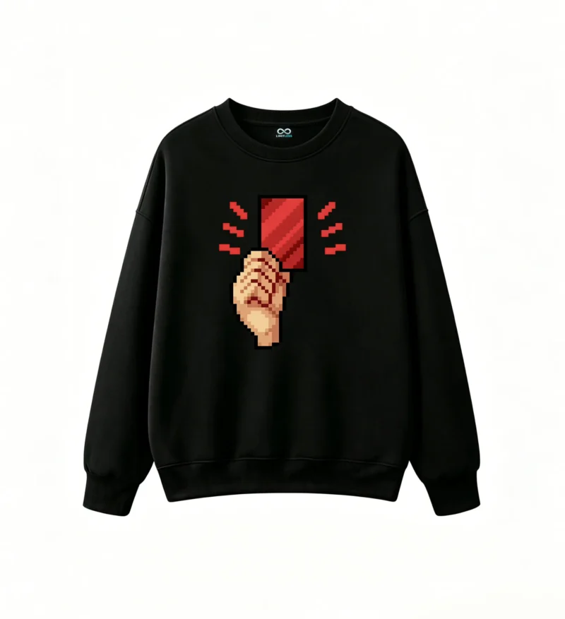 Buzo cuello redondo Algodón Estampado Pixel Art Tarjeta Roja Premium