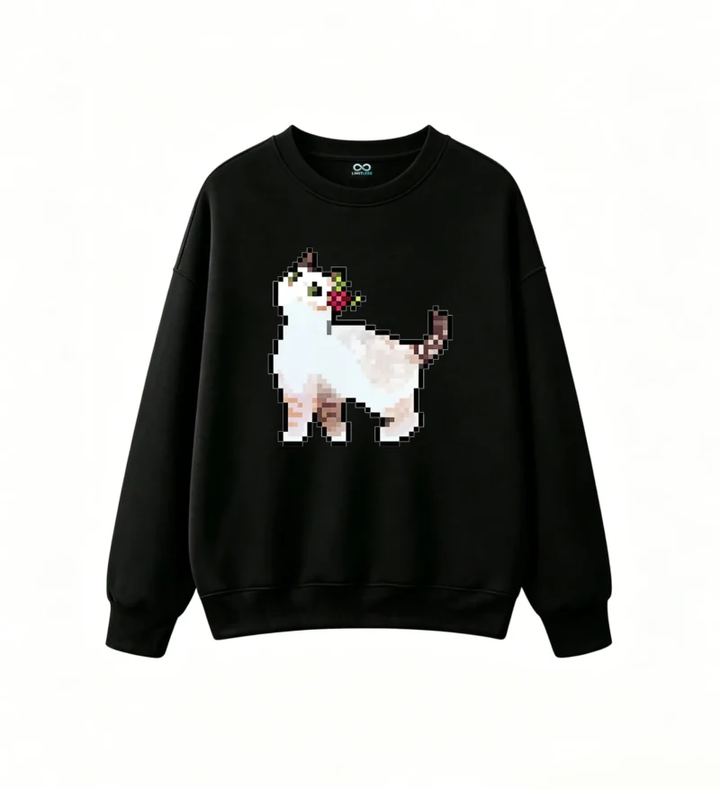 Buzo cuello redondo Algodón Estampado Gato Flores Aesthetic Casual Premium