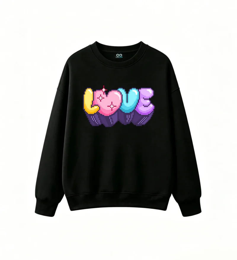 Buzo cuello redondo Algodón Estampado Love Pixel Art Diseño Y2K Casual