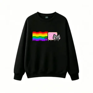 主图_1 Buzo cuello redondo Algodón Estampado Nyan Cat Pixel Art Arcoíris Premium