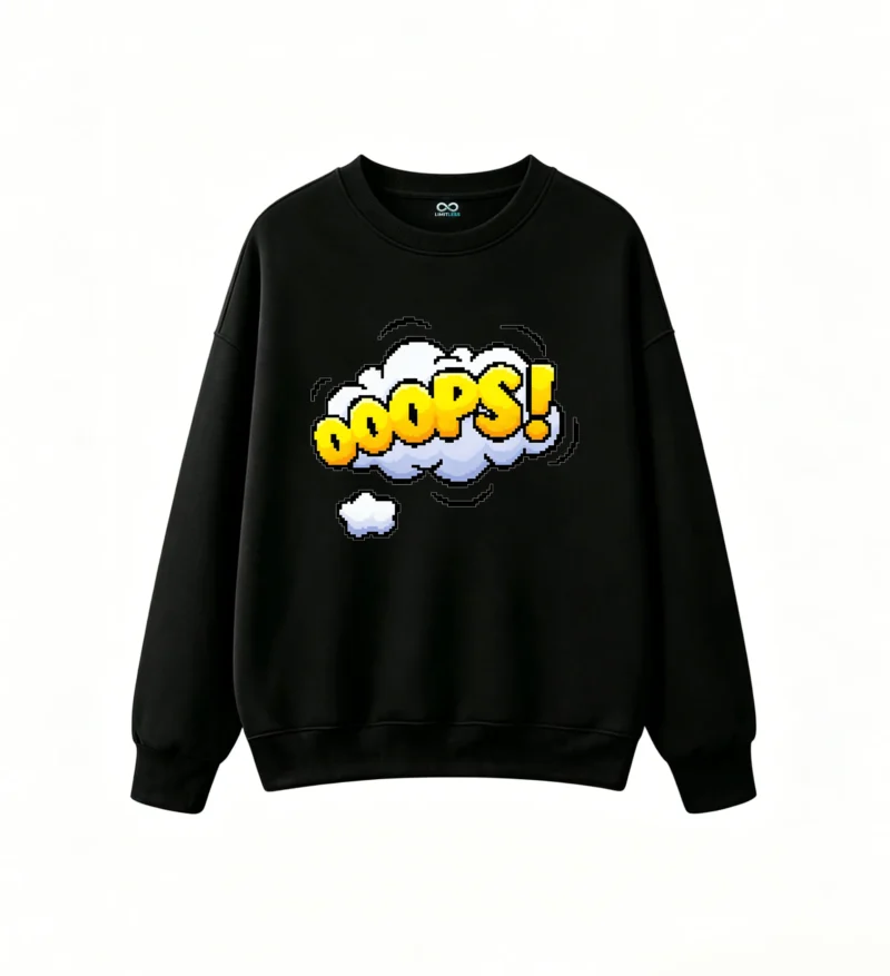 主图_1 Buzo cuello redondo Algodón Diseño Pixel Art Ooops Estilo Retro Urbano