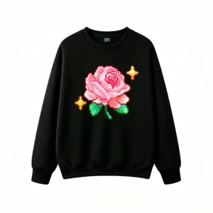 Buzo cuello redondo Algodón Estampado Rosa Pixel Art Diseño Aesthetic
