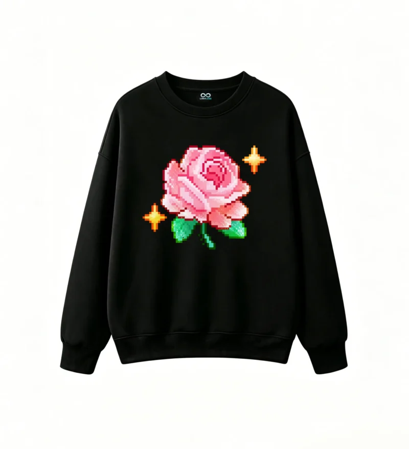 Buzo cuello redondo Algodón Estampado Rosa Pixel Art Diseño Aesthetic