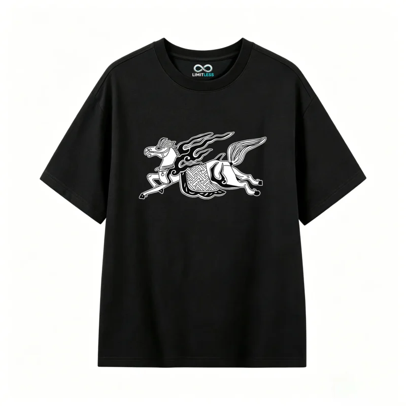 主图_1 Remera Algodón Estampado Caballo Fuego Diseño Oversize