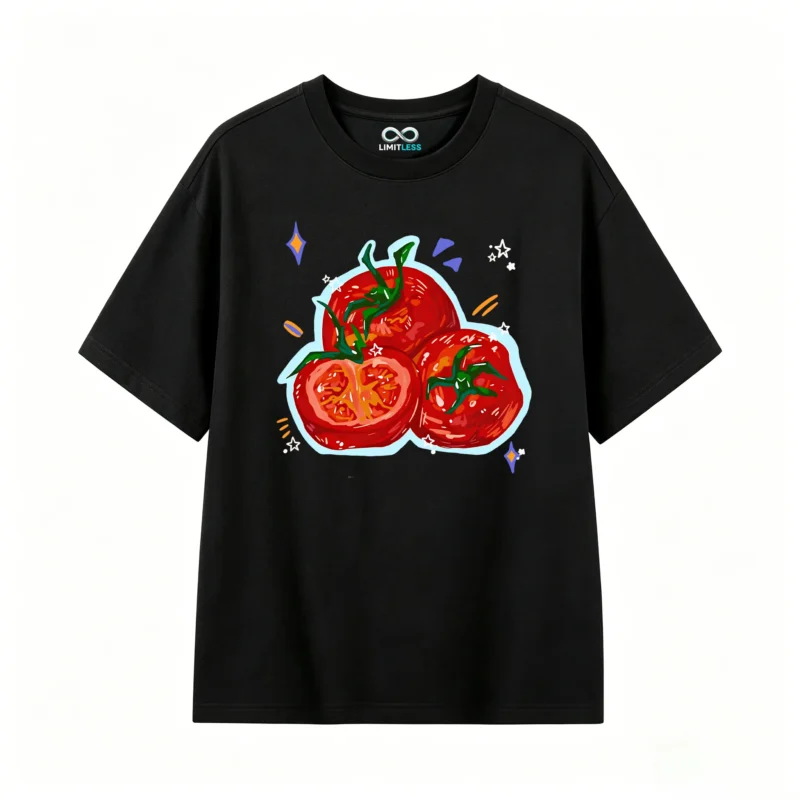 Remera Algodón Estampado Tomates Diseño Gourmet Oversize