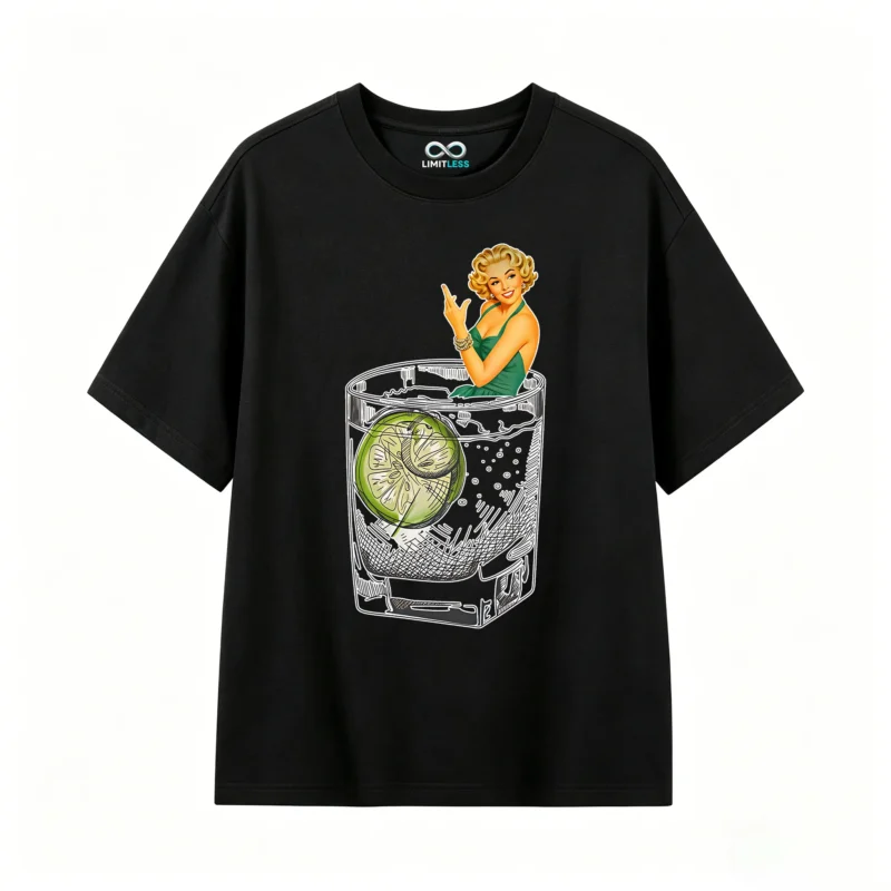Remera Algodón Estampada Retro Pin-up Cóctel Estilo Vintage