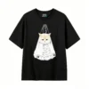 Remera Algodón Estampado Gato Kawaii Diseño Oversize Premium