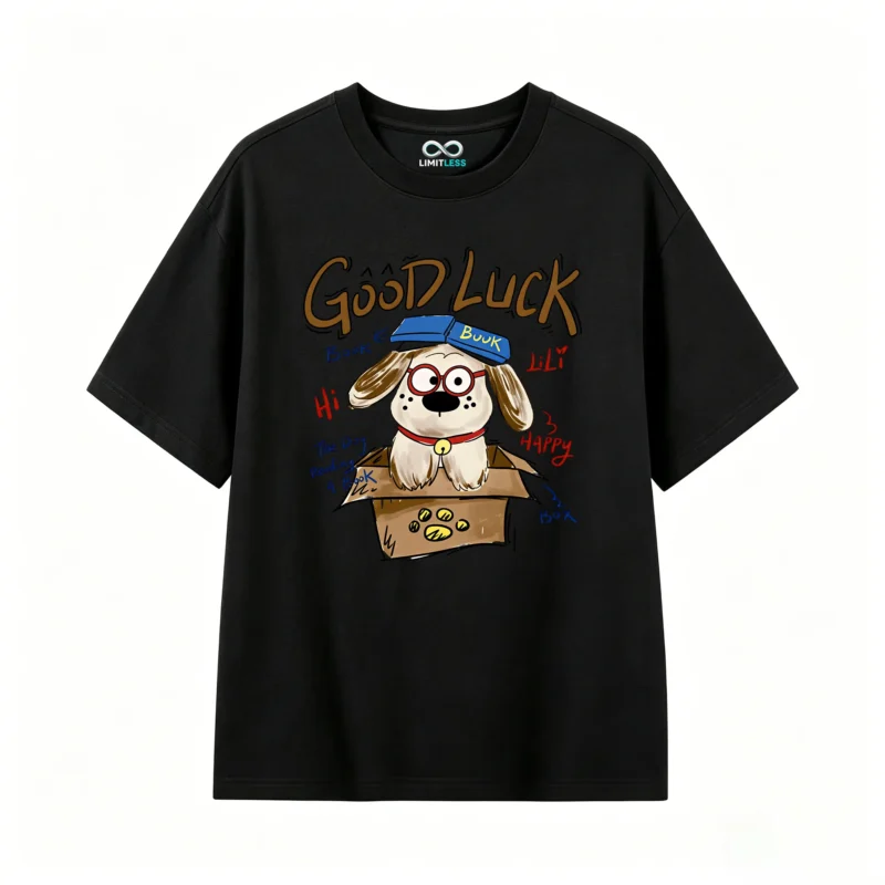 Remera Algodón Estampado Good Luck Perro Lector Casual Moda