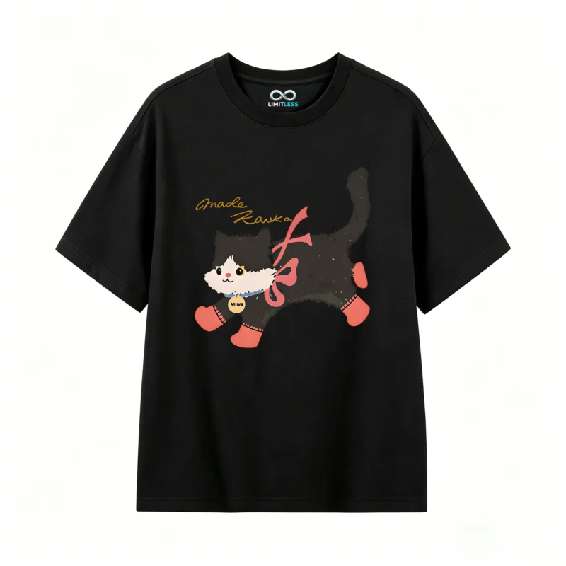 主图_1 Remera Algodón Estampado Gato Miwa Diseño Kawaii Casual
