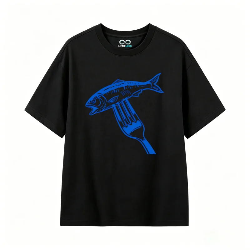 主图_1 Remera Algodón Estampado Pescado Tenedor Diseño Premium