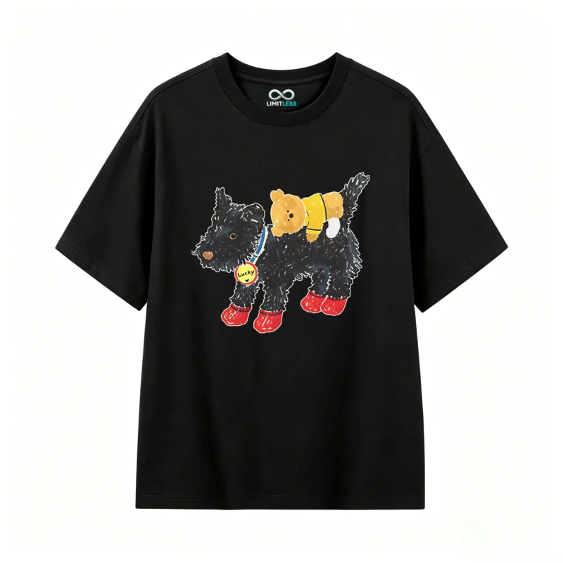 Remera Algodón Estampado Lucky Perro Oso Diseño Kawaii