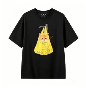 主图_1 Remera Algodón Estampado Gato Bolsa Amarillo Oversize Premium