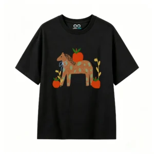 Remera Algodón Estampado Caballo Manzanas Diseño Artístico