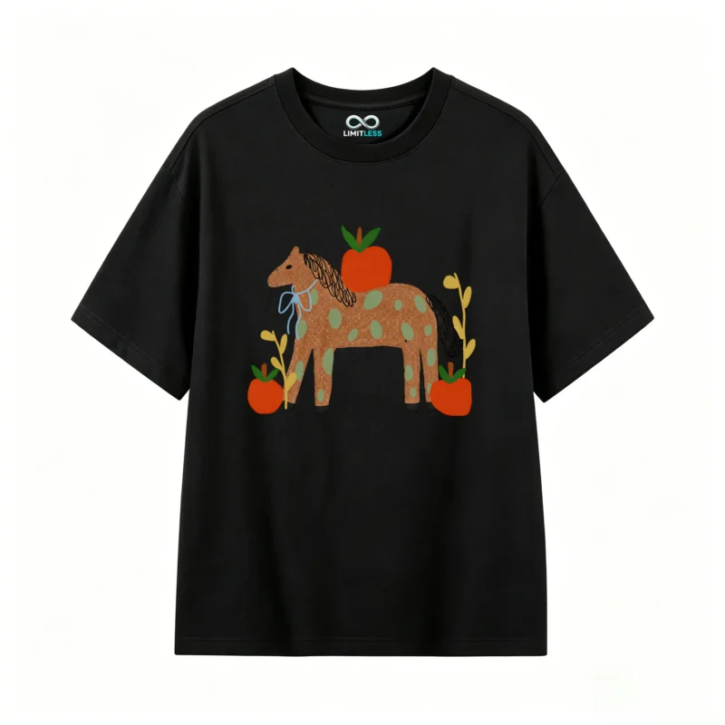 主图_1 Remera Algodón Estampado Caballo Manzanas Diseño Artístico
