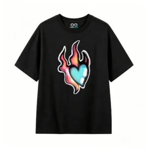 主图_1 Remera Algodón Estampado Corazón Fuego Diseño Urbano Premium