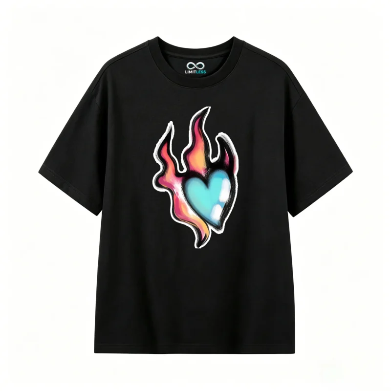 Remera Algodón Estampado Corazón Fuego Diseño Urbano Premium