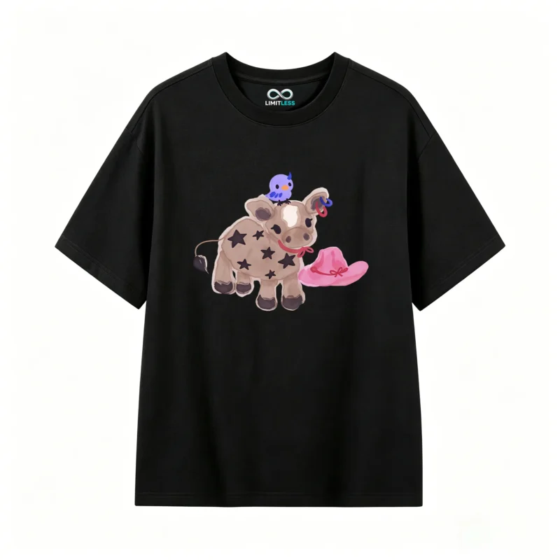 Remera Algodón Estampado Vaquera Vaca Estrellas Kawaii
