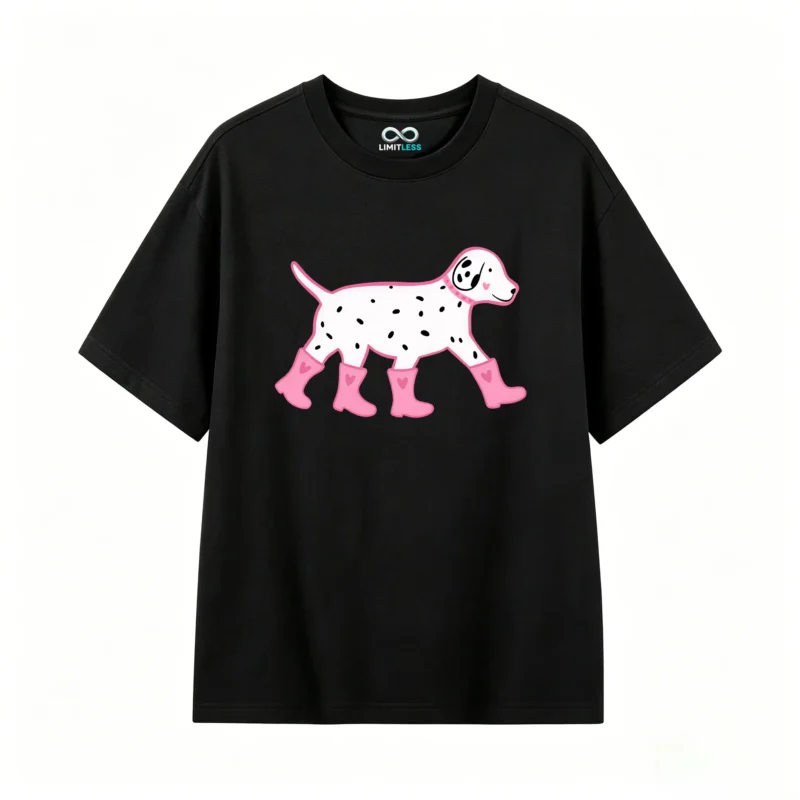 Remera Algodón Estampado Dálmata Botas Rosa Casual Trendy
