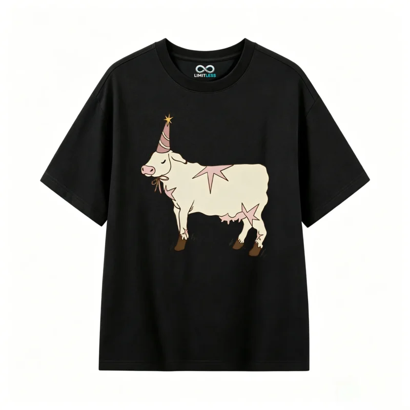 Remera Algodón Estampado Vaca Festiva Estilo Kawaii Premium