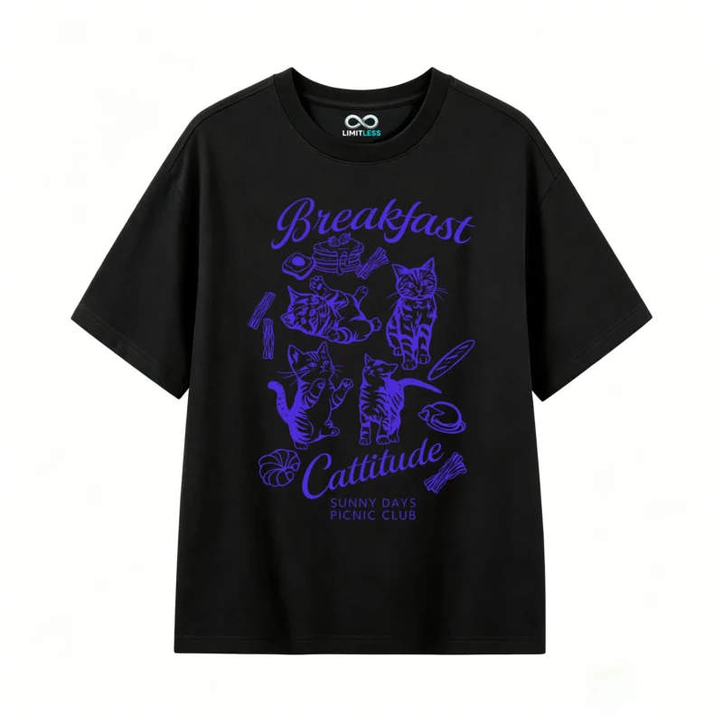 主图_1 Remera Algodón Estampada Gatos Breakfast Diseño Urbano Moda