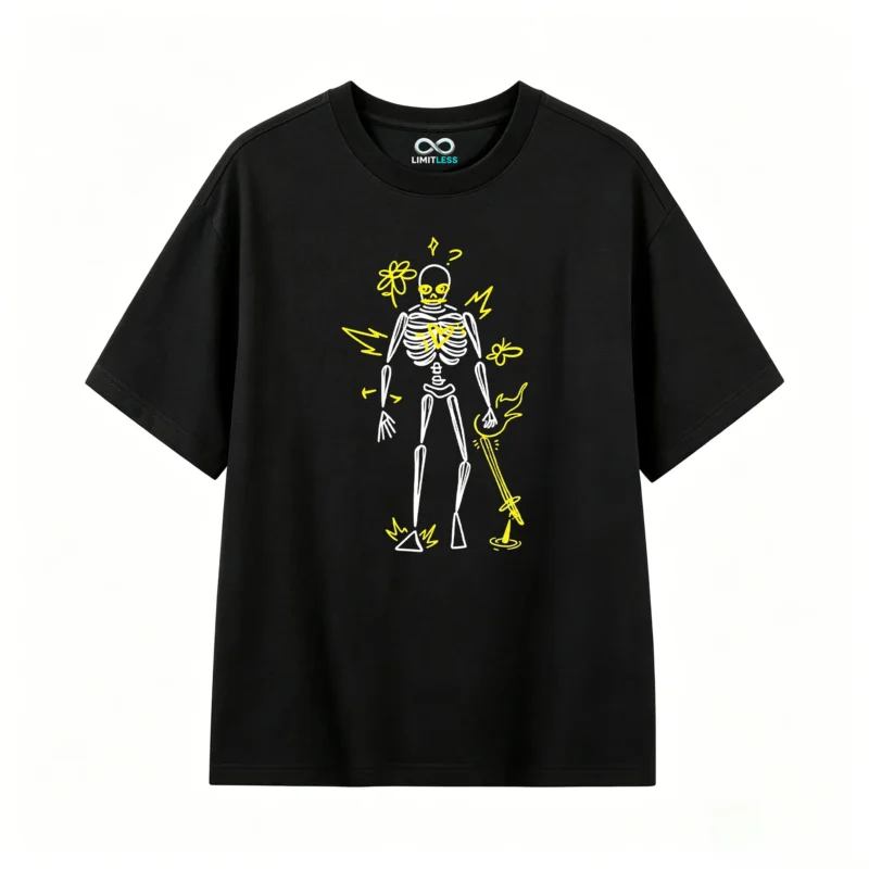 Remera Algodón Estampado Esqueleto Neon Diseño Urbano Oversize