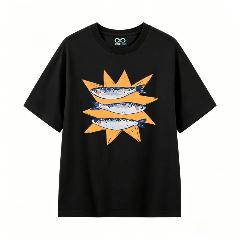Remera Algodón Estampado Peces Diseño Creativo Casual Premium