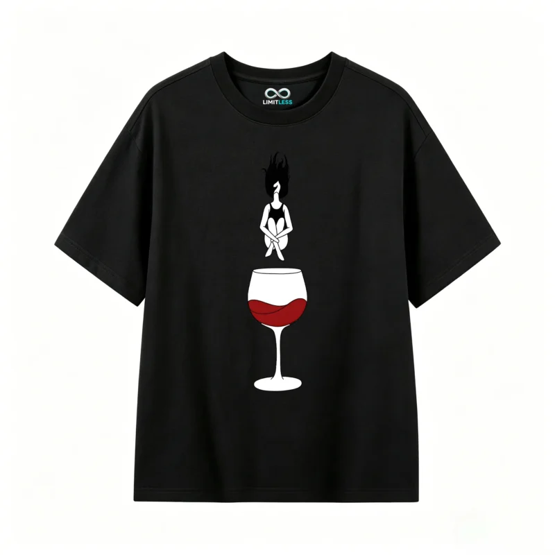 Remera Algodón Estampada Copa Vino Minimalista Casual Moda