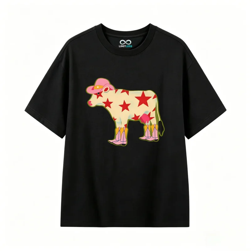 Remera Algodón Estampado Vaca Cowboy Estrellas Premium