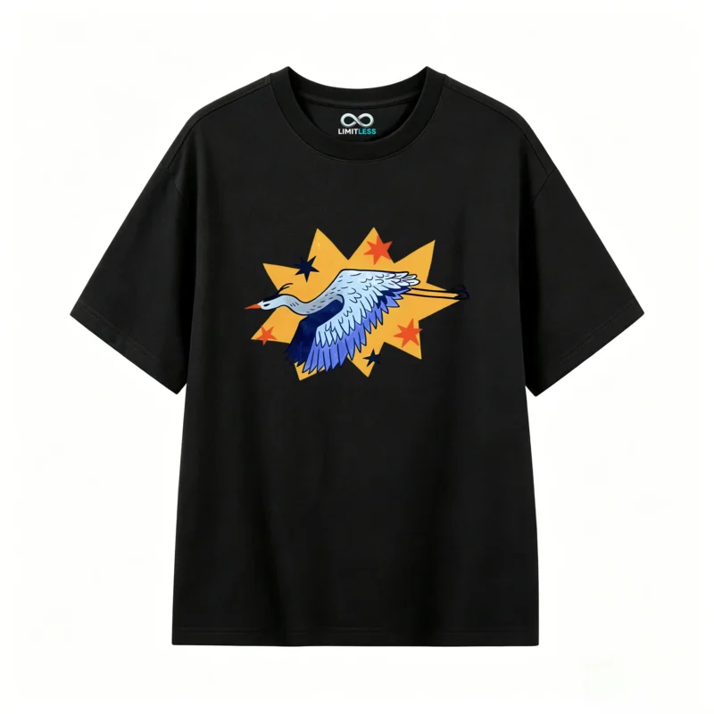Remera Algodón Estampada Grulla Estilo Retro Full Print Premium