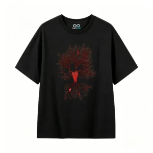 主图_1 Remera Algodón Estampado Árbol Rojo Casual Premium Moda