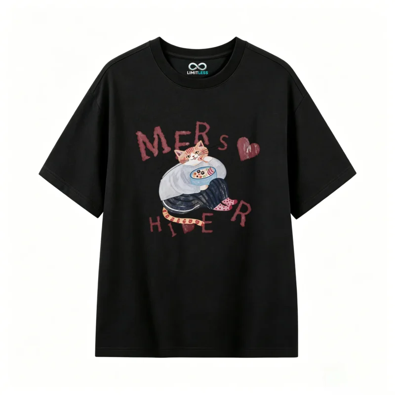 主图_1 Remera Algodón Estampada Gato Kawaii Diseño Oversize Premium