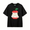 Remera Algodón Estampada Diseño Gatitos Manzana Kawaii