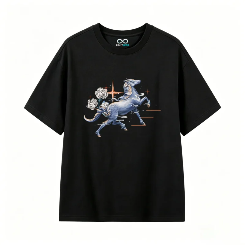主图_1 Remera Algodón Estampado Caballo Flores Diseño Místico Premium