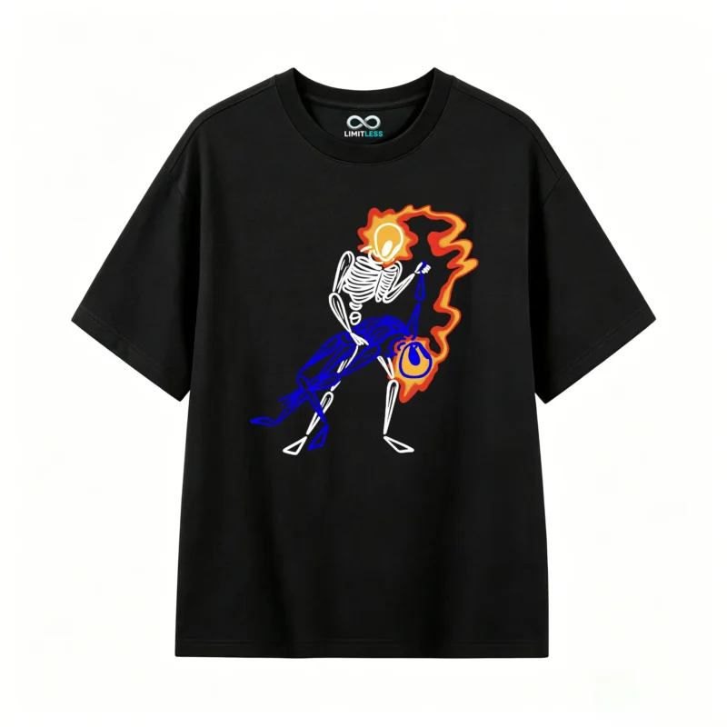主图_1 Remera Algodón Estampado Esqueletos Fuego Diseño Urbano