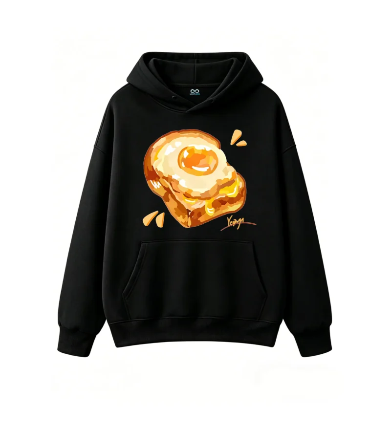 主图_1 Buzo con Capucha Algodón Estampado Huevo Frito Diseño Artístico Casual