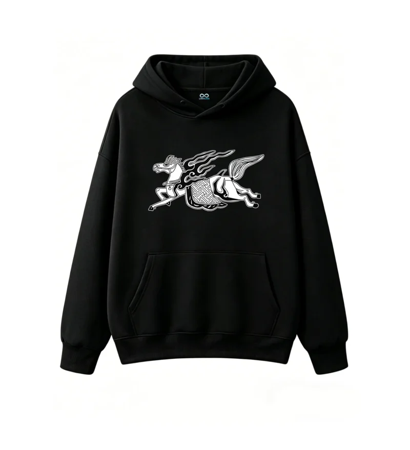 主图_1 Buzo con Capucha Algodón Estampado Caballo Fuego Diseño Oversize