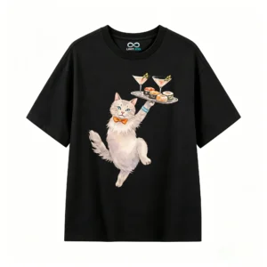 主图_1 Remera Algodón Estampado Gato Mesero Sushi Premium Kawaii