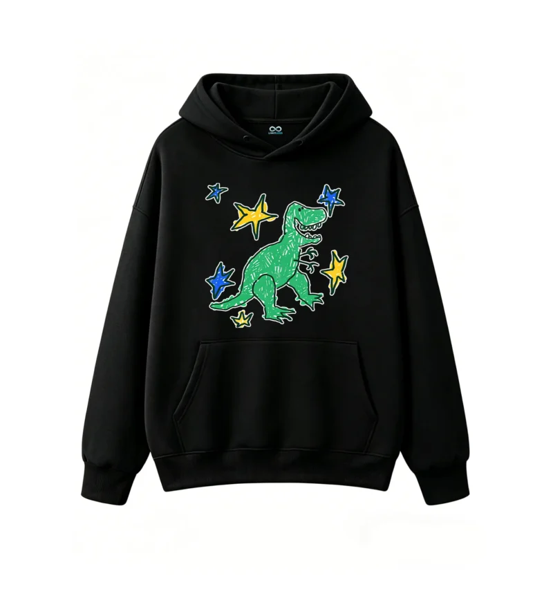 主图_1 Buzo con Capucha Algodón Estampado Dinosaurio Artístico Casual Premium