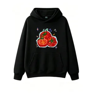 主图_1 Buzo con Capucha Algodón Estampado Tomates Diseño Gourmet Oversize