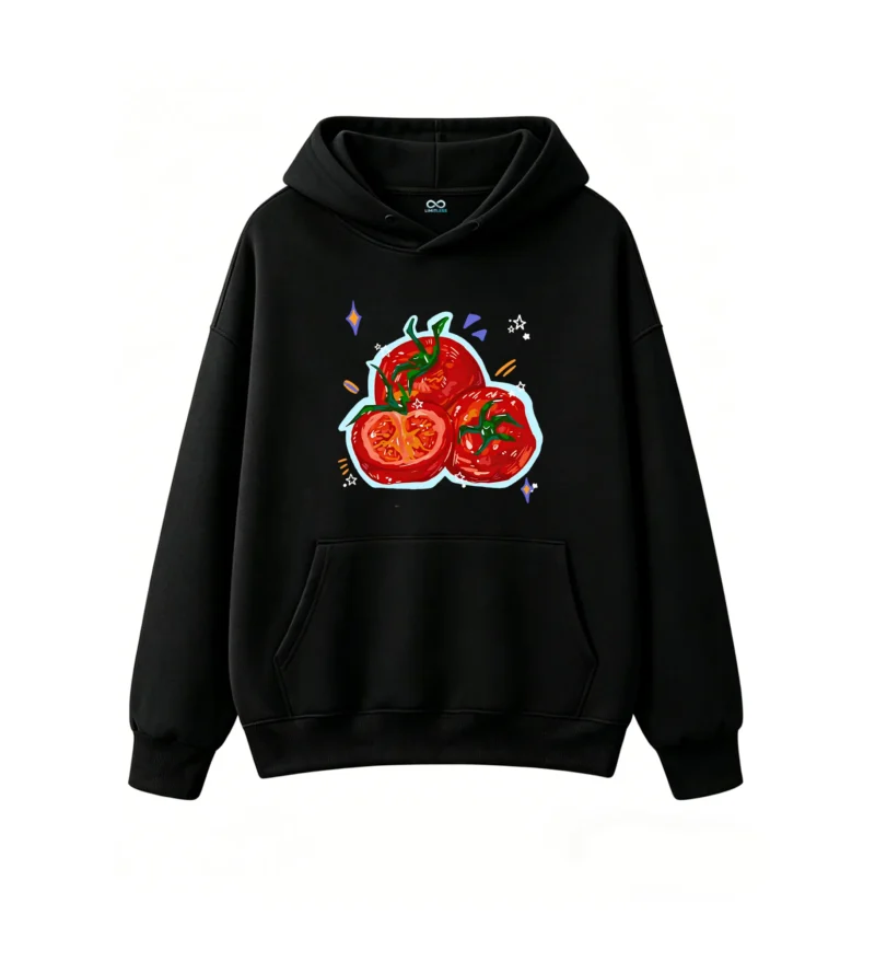Buzo con Capucha Algodón Estampado Tomates Diseño Gourmet Oversize