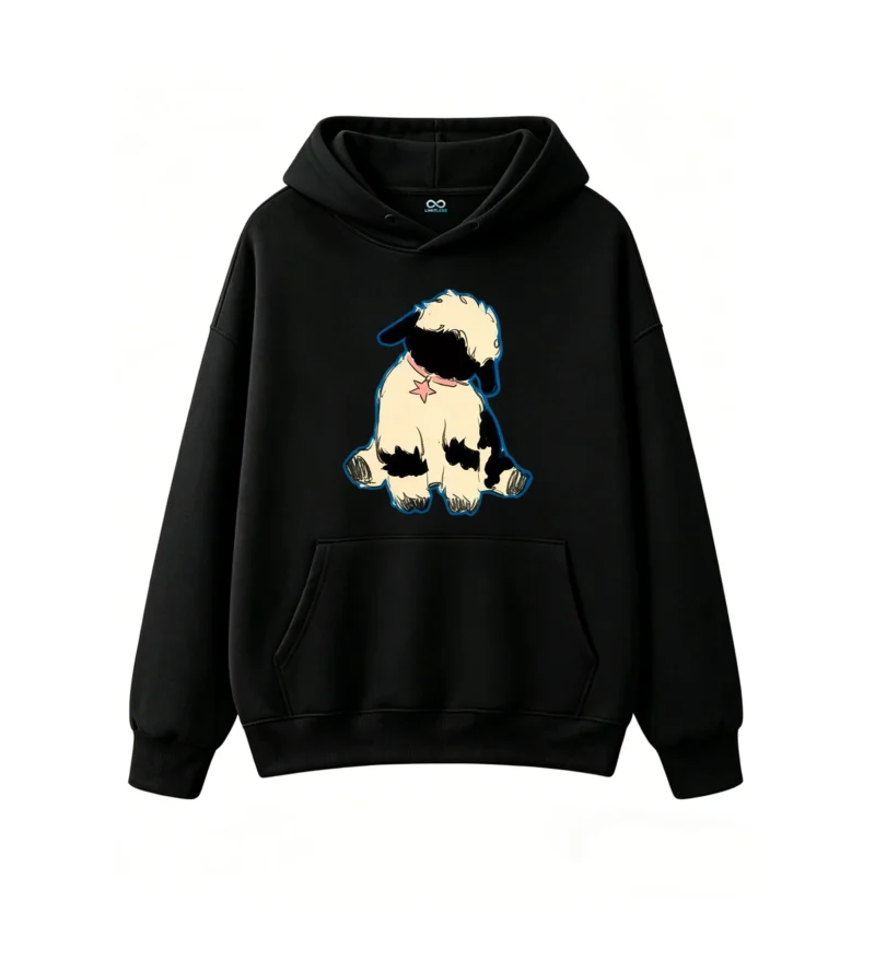 Buzo con Capucha Algodón Oveja Estampada Diseño Kawaii Moda Oversize