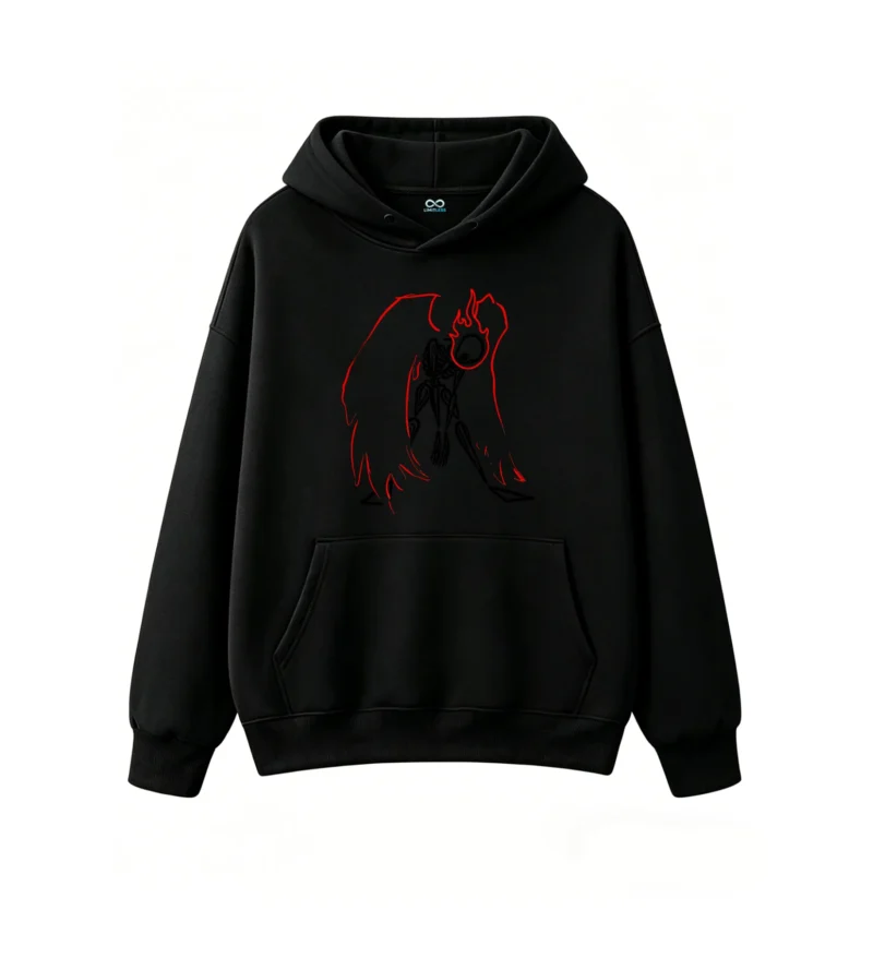 主图_1 Buzo con Capucha Algodón Estampado Alas Fuego Estilo Urbano Oversize