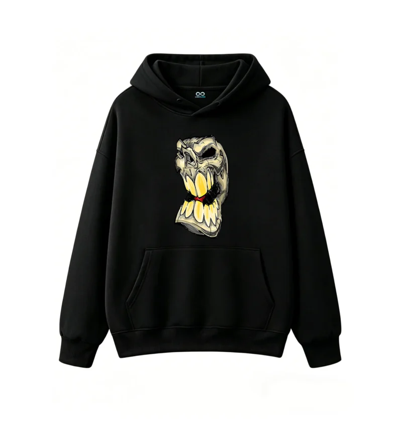 主图_1 Buzo con Capucha Algodón Estampado Calavera Graffiti Urbano Premium