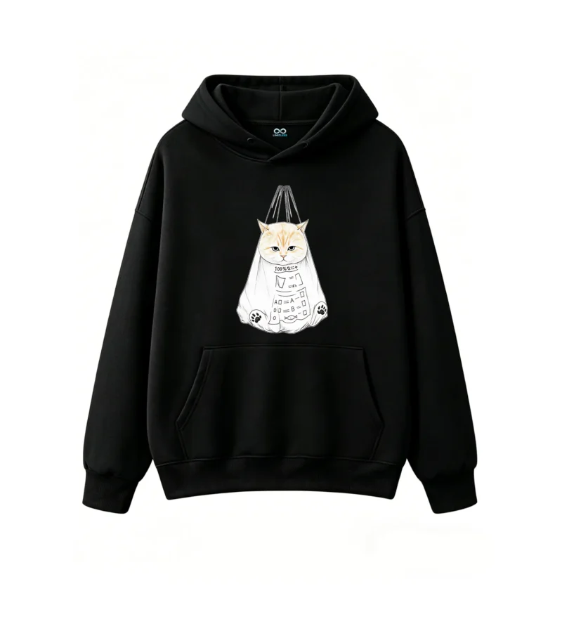 主图_1 Buzo con Capucha Algodón Estampado Gato Kawaii Diseño Oversize Premium