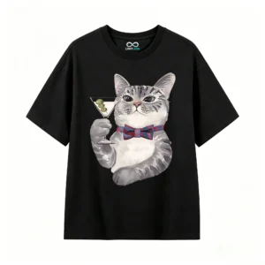 主图_1 Remera Algodón Estampado Gato Martini Elegante Premium