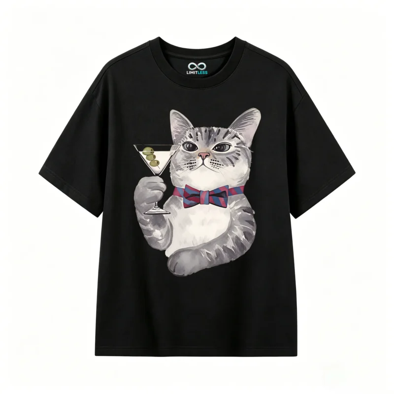 主图_1 Remera Algodón Estampado Gato Martini Elegante Premium